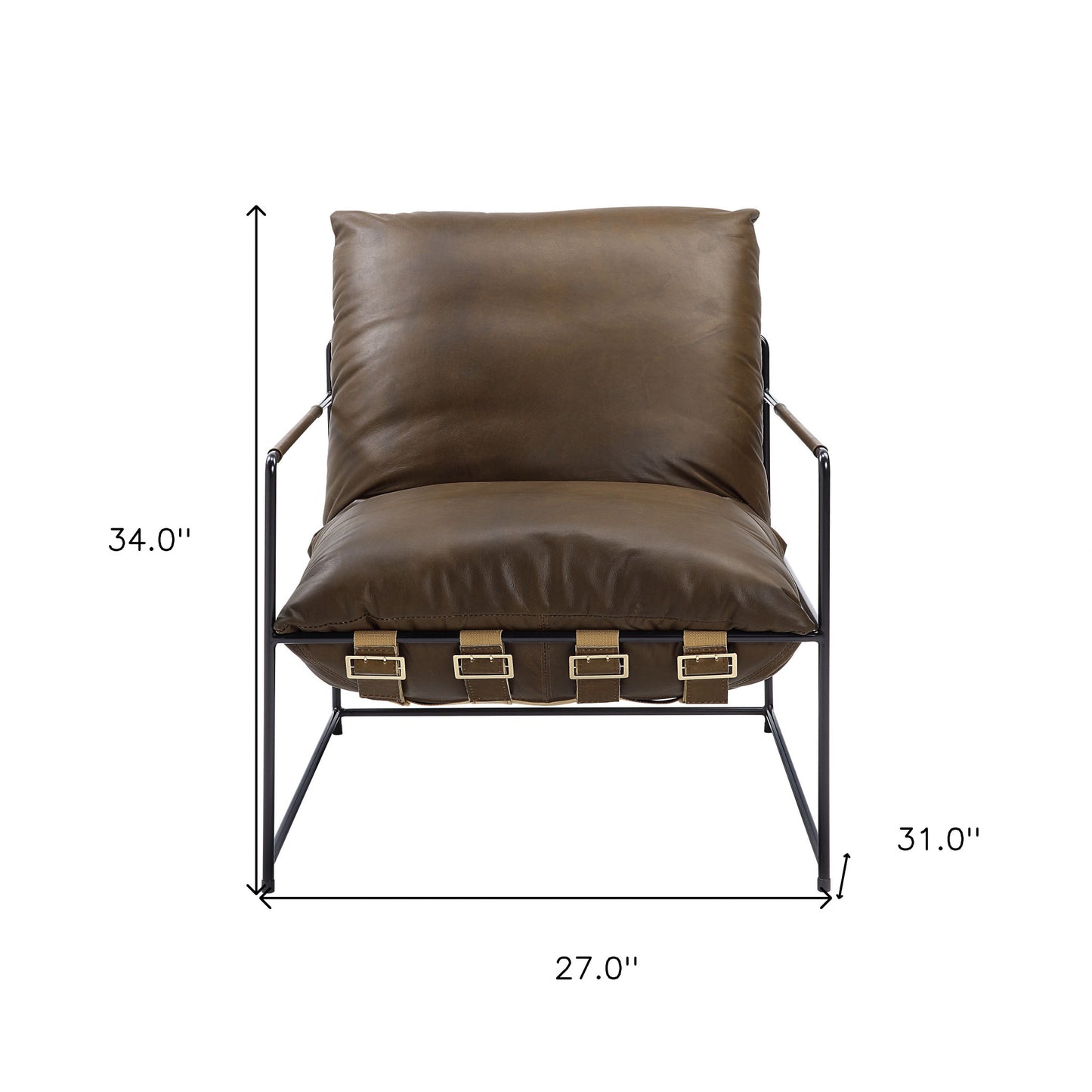 27" Brown Top Grain Leather And Steel Solid Color Lounge Chair By Homeroots | Armchairs | Modishstore - 6