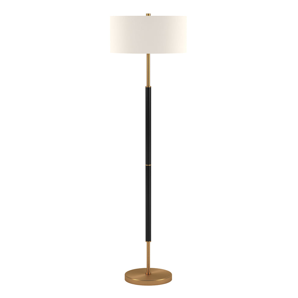 61" Black and Brass Two Light Floor Lamp With White Drum Shade By Homeroots | Floor Lamps | Modishstore - 2