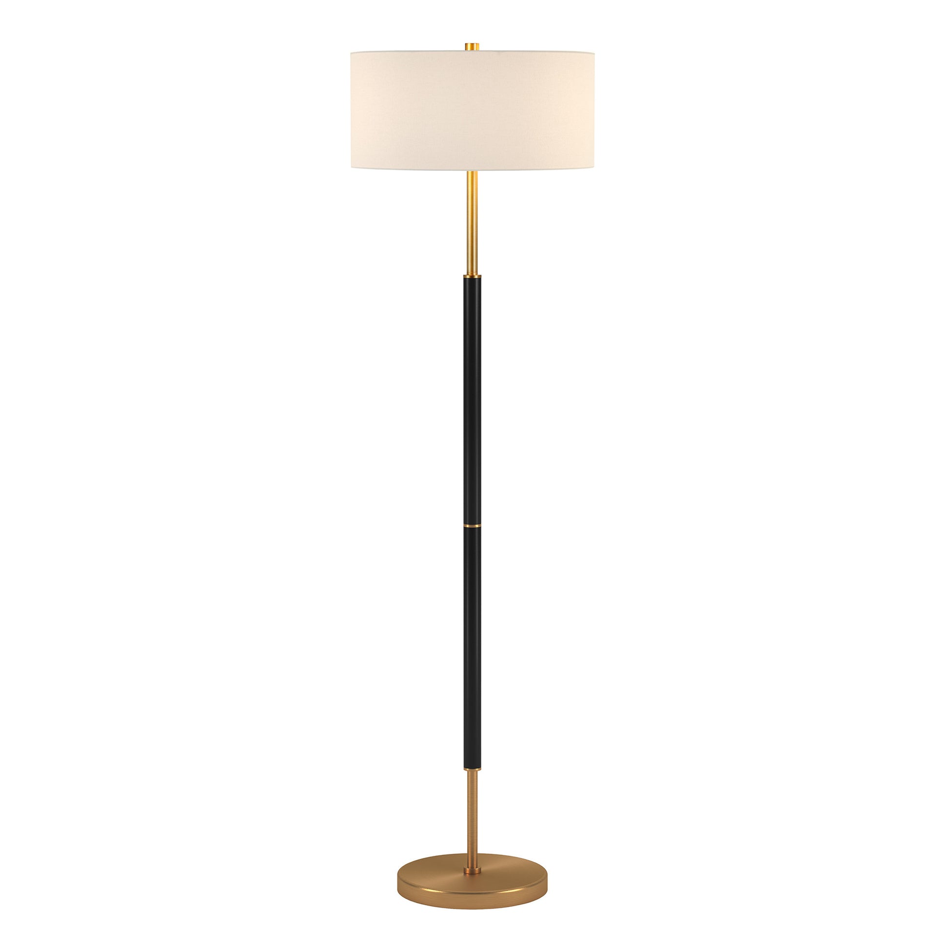 61" Black and Brass Two Light Floor Lamp With White Drum Shade By Homeroots | Floor Lamps | Modishstore - 3