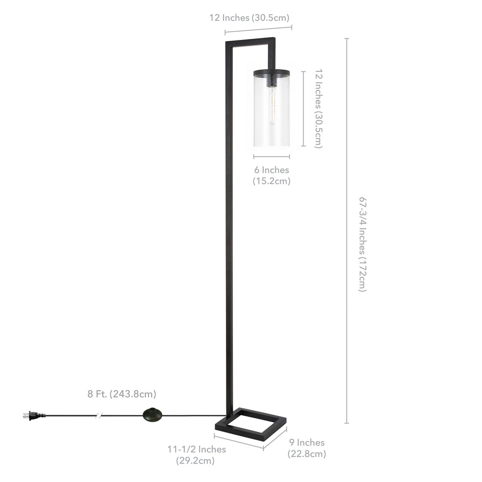 67" Blackened Bronze Modern Floor Lamp With Seeded Glass Drum Shade By Homeroots | Floor Lamps | Modishstore - 4