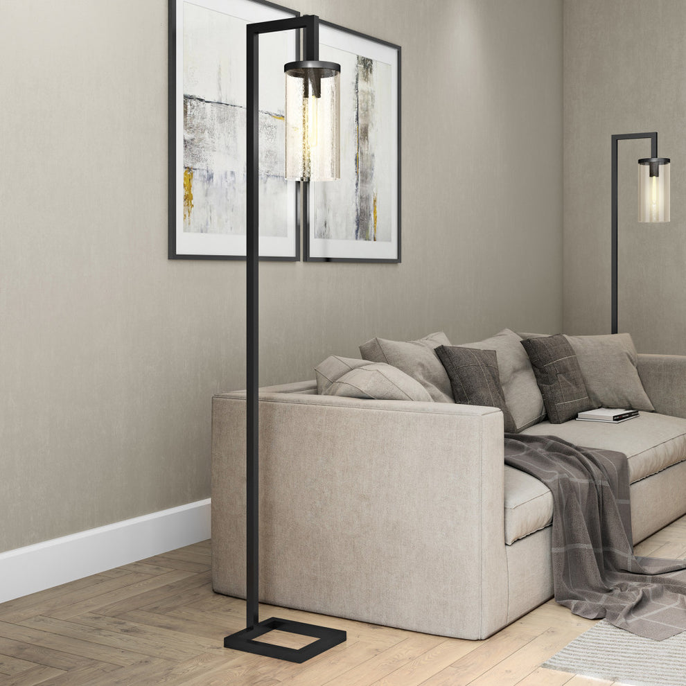 67" Blackened Bronze Modern Floor Lamp With Seeded Glass Drum Shade By Homeroots | Floor Lamps | Modishstore - 6
