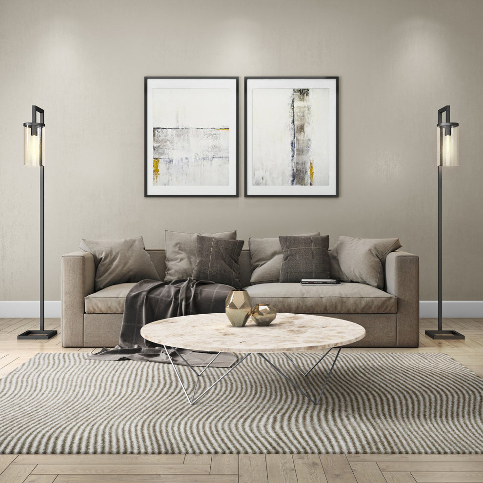 67" Blackened Bronze Modern Floor Lamp With Seeded Glass Drum Shade By Homeroots | Floor Lamps | Modishstore - 7