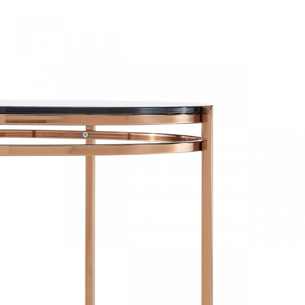 22" Rosegold And Smoke Glass Geo Round End Table By Homeroots | End Tables | Modishstore - 5