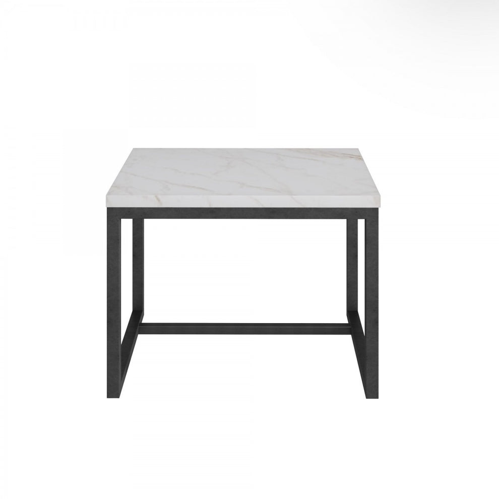 15" Black And White Stone And Metal Square End Table By Homeroots | End Tables | Modishstore - 2
