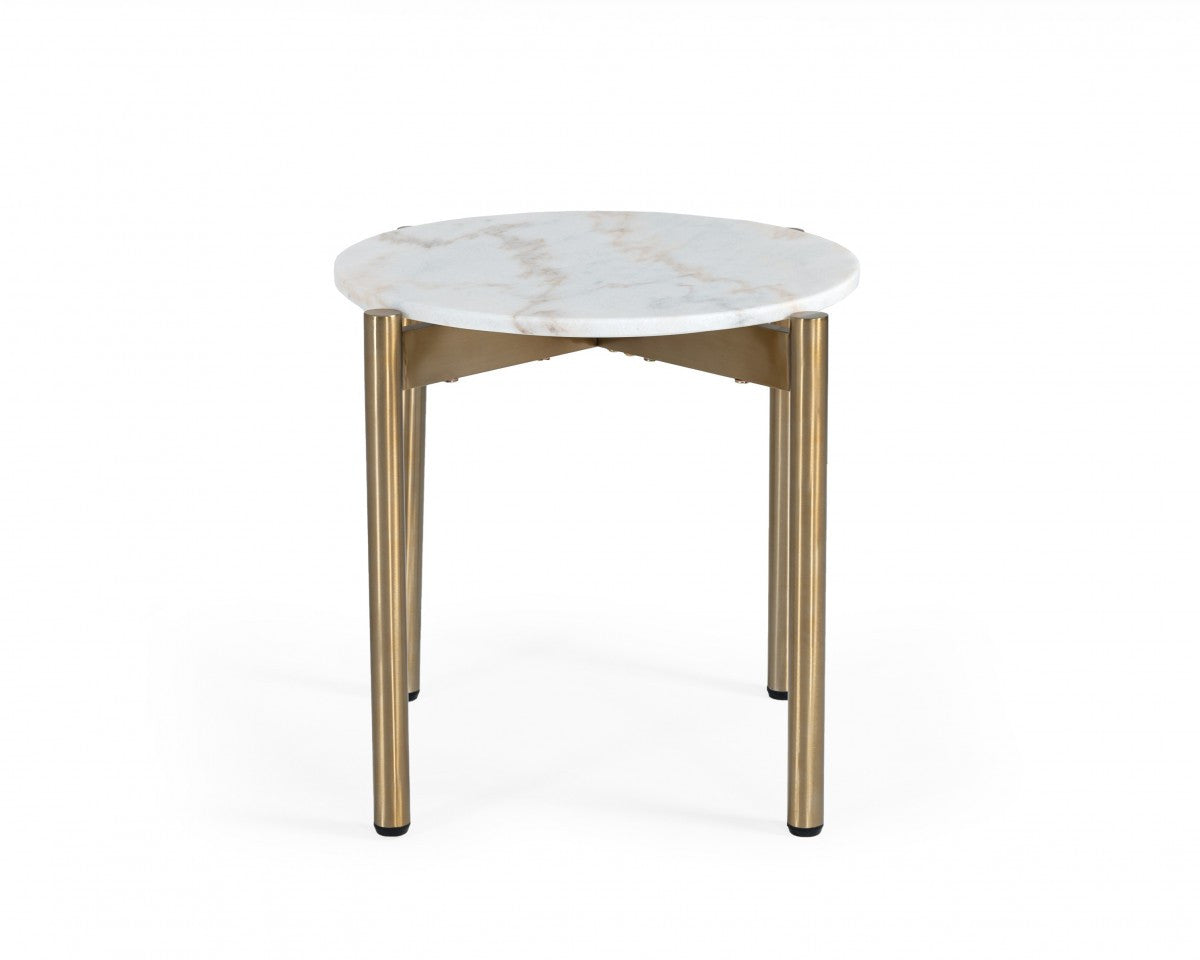 22" Gold And White Marble Round End Table By Homeroots | End Tables | Modishstore - 2