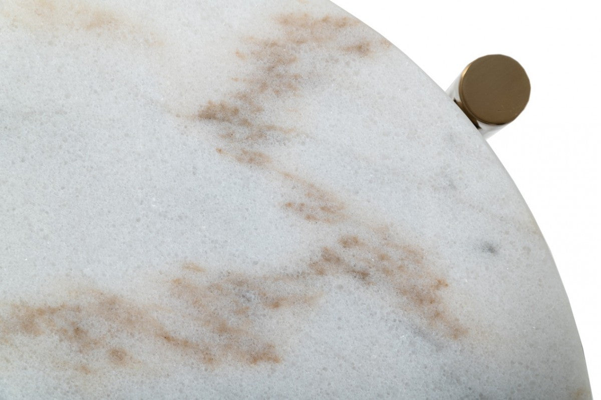 22" Gold And White Marble Round End Table By Homeroots | End Tables | Modishstore - 4