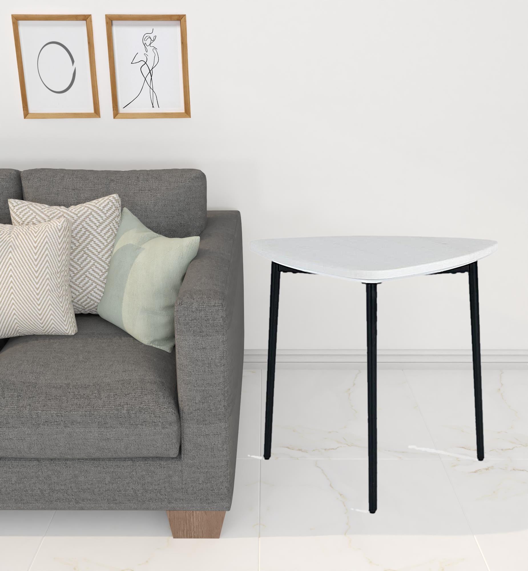 22" Black And White Marble Triangle End Table By Homeroots | End Tables | Modishstore - 3