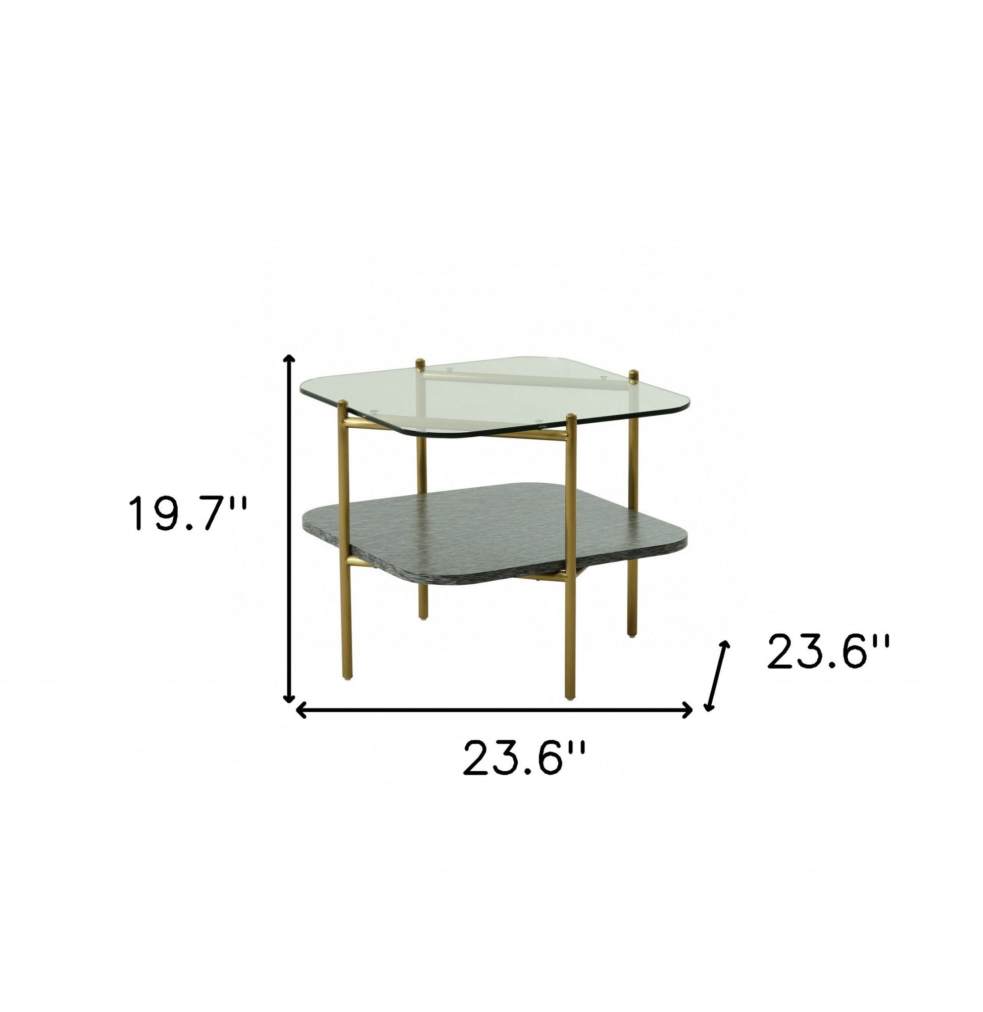 20" Gold And Clear Glass And Metal Square End Table With Shelf By Homeroots | End Tables | Modishstore - 5