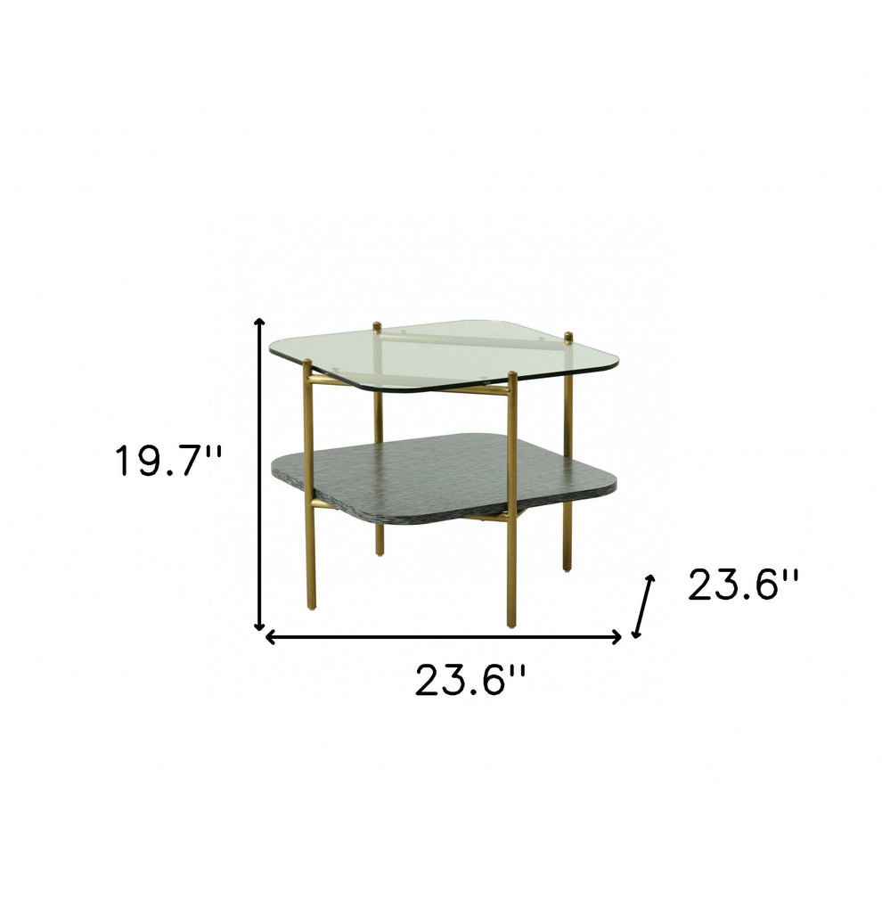 20" Gold And Clear Glass And Metal Square End Table With Shelf By Homeroots | End Tables | Modishstore - 5