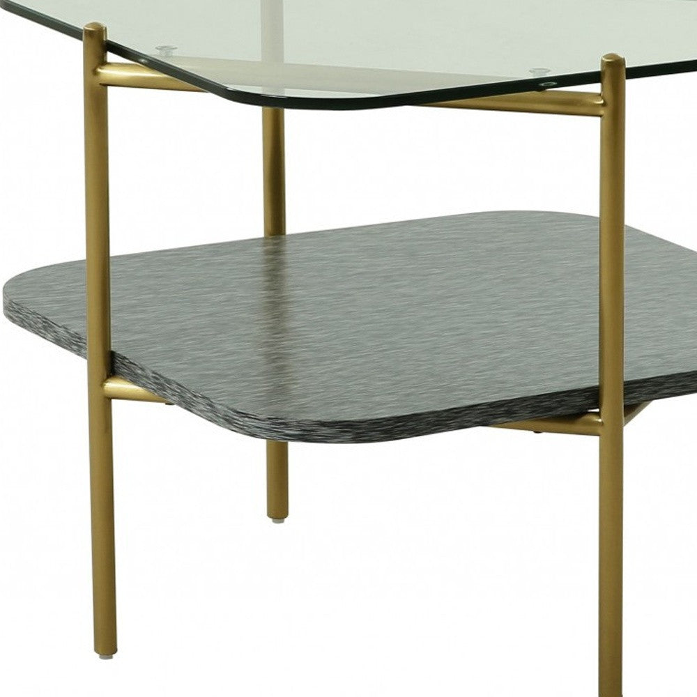 20" Gold And Clear Glass And Metal Square End Table With Shelf By Homeroots | End Tables | Modishstore - 4