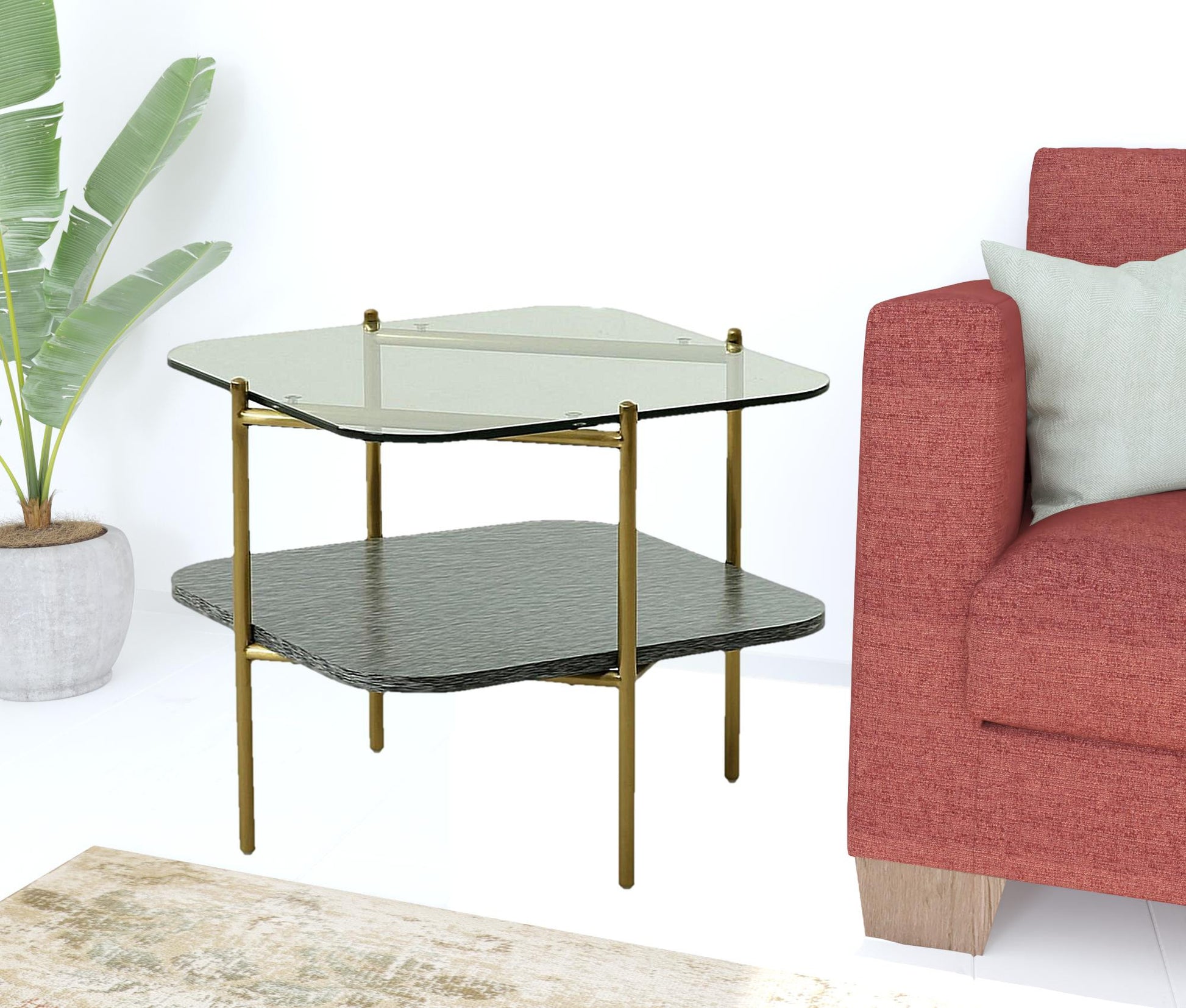 20" Gold And Clear Glass And Metal Square End Table With Shelf By Homeroots | End Tables | Modishstore - 2