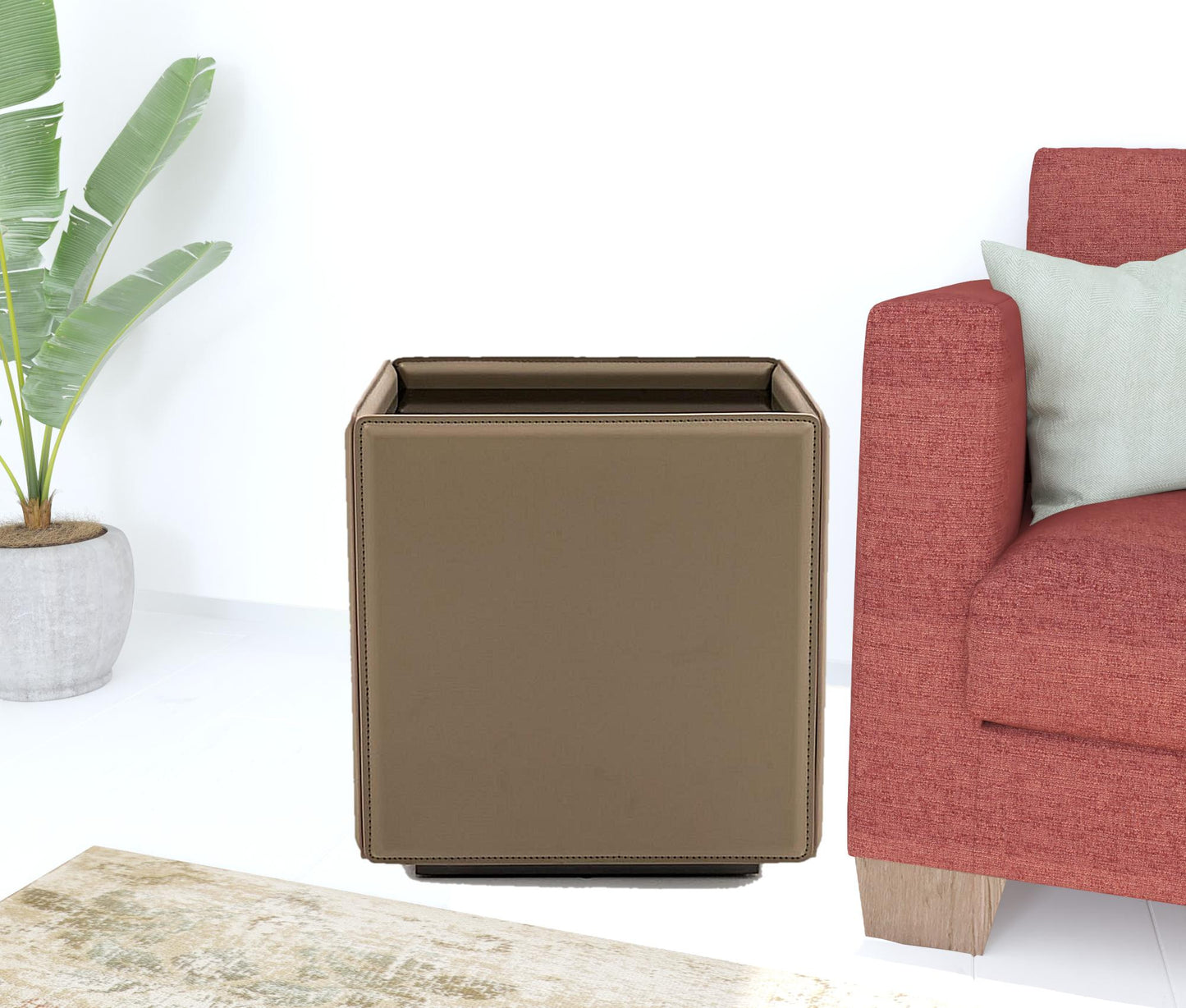 18" Beige And Black Glass And Faux Leather Square End Table By Homeroots | End Tables | Modishstore - 3