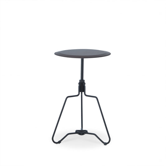 25" Sandy Black And Espresso Veneer And Metal Round End Table By Homeroots | End Tables | Modishstore