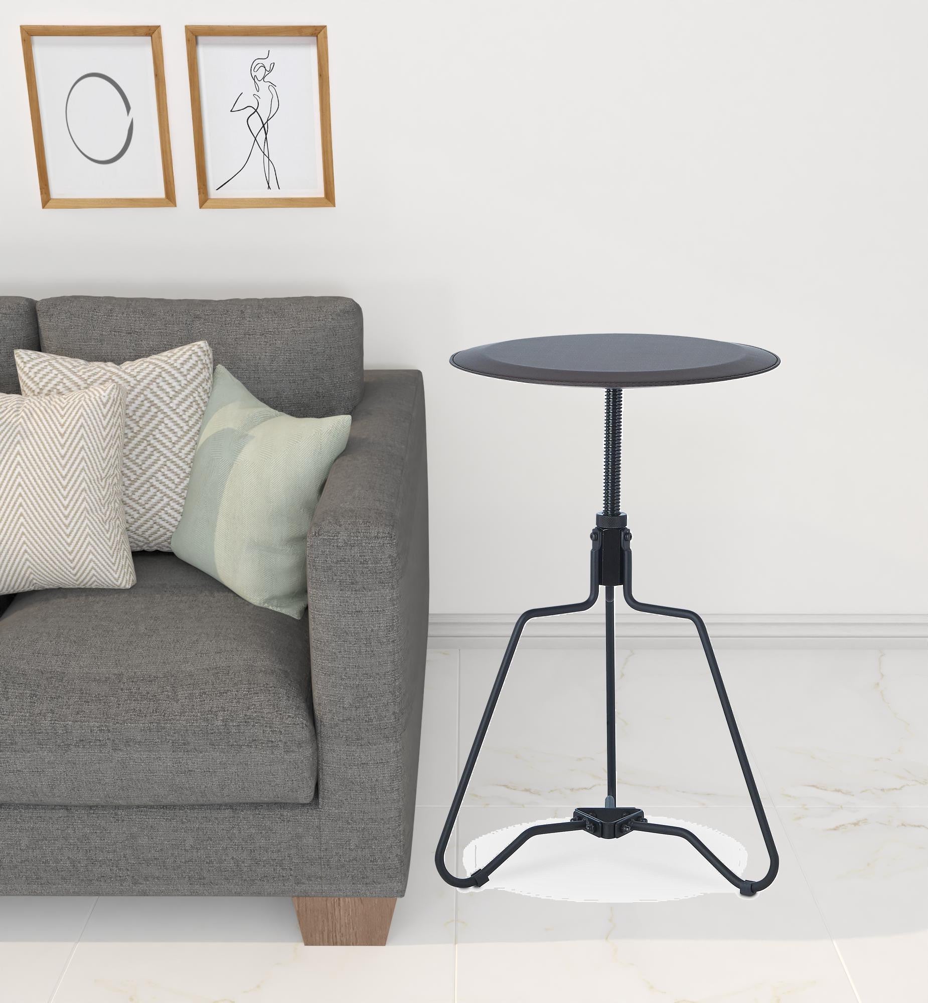 25" Sandy Black And Espresso Veneer And Metal Round End Table By Homeroots | End Tables | Modishstore - 3