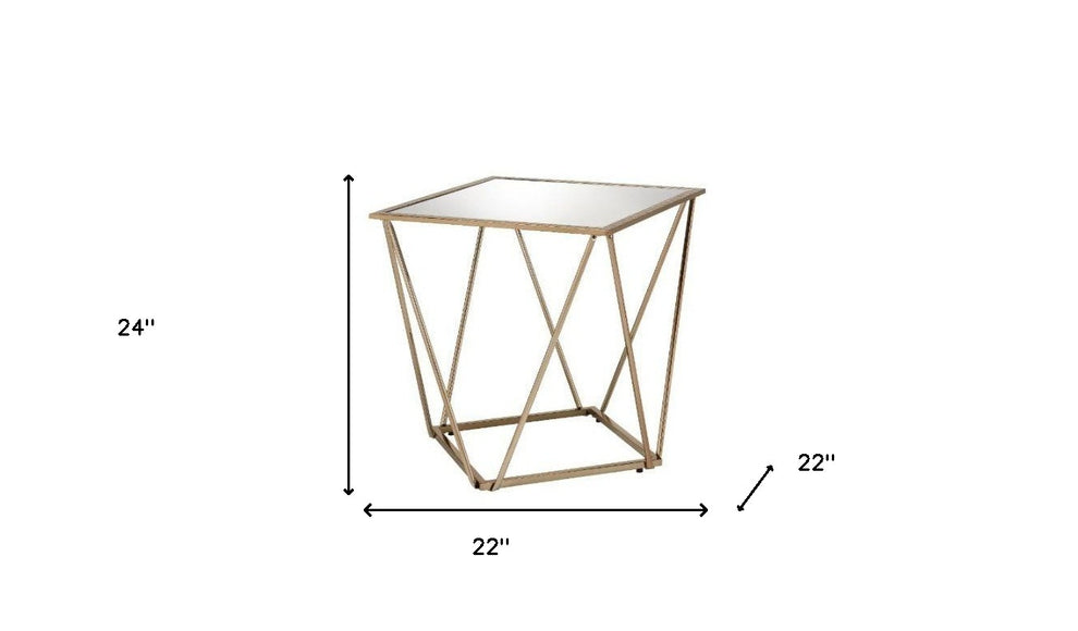 24" Champagne And Silver Glass And Metal Square Mirrored End Table By Homeroots | End Tables | Modishstore - 5