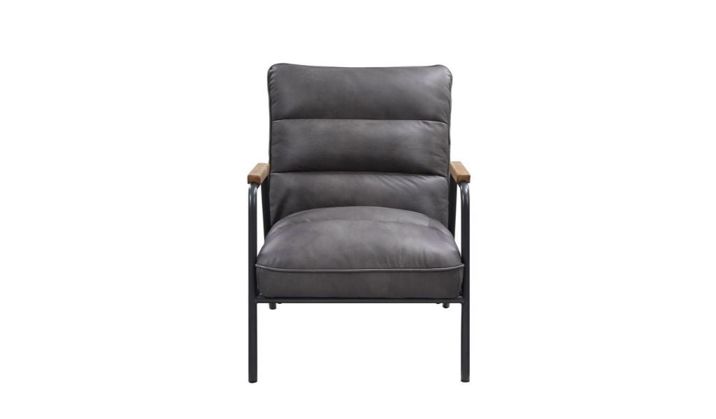 26" Gray Top Grain Leather And Steel Solid Color Arm Chair By Homeroots | Armchairs | Modishstore