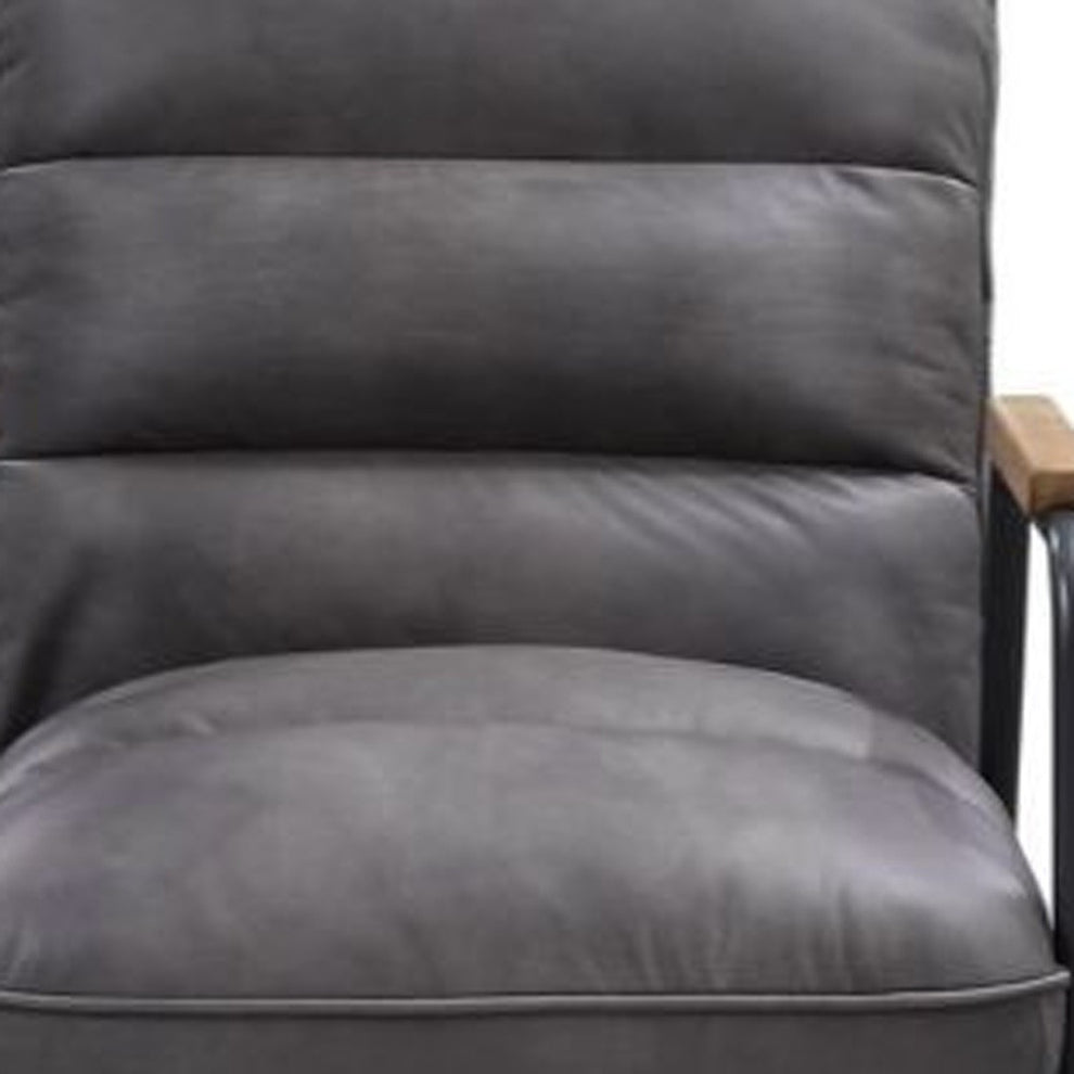 26" Gray Top Grain Leather And Steel Solid Color Arm Chair By Homeroots | Armchairs | Modishstore - 3