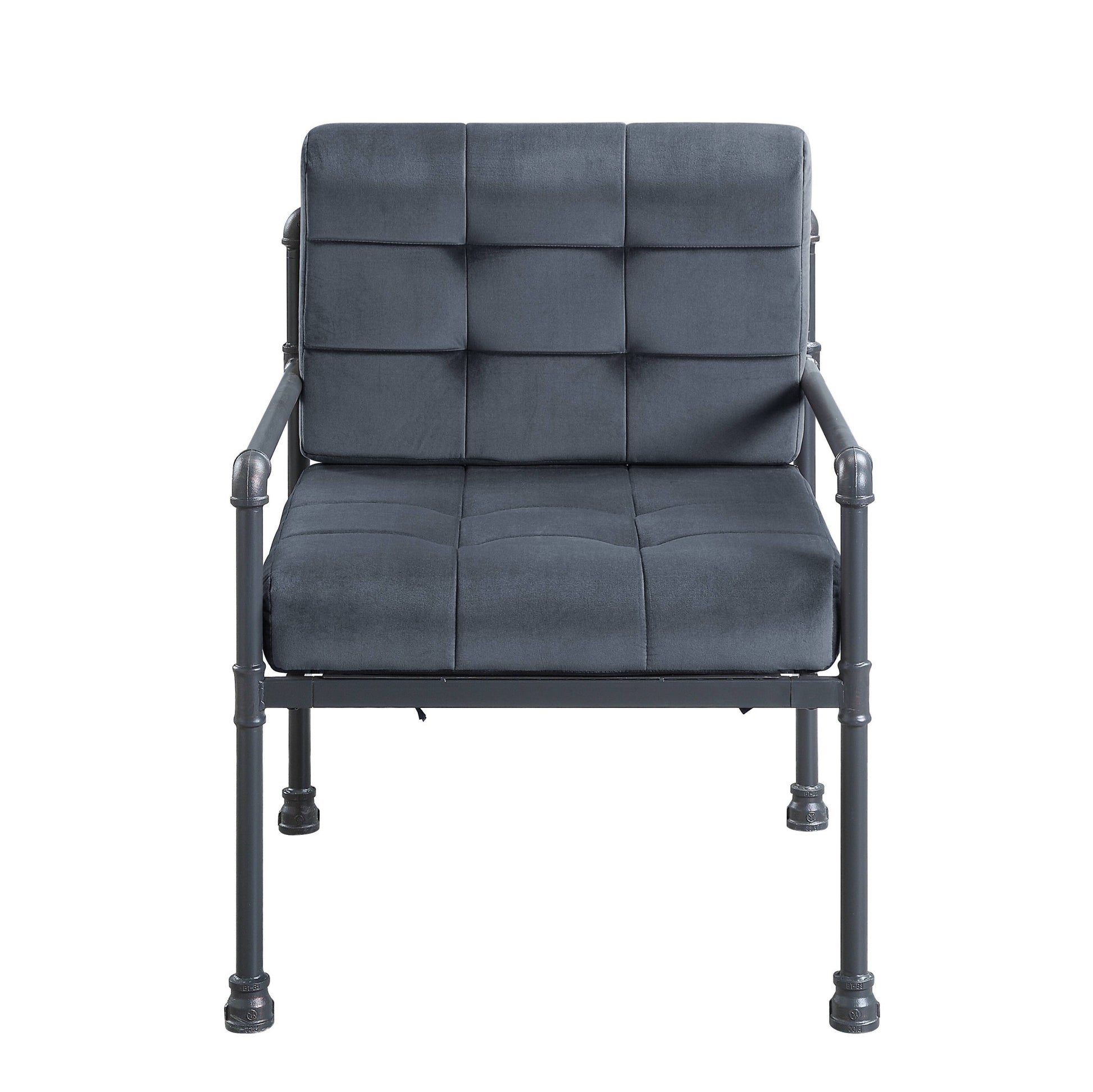 27" Gray Velvet And Steel Arm Chair By Homeroots | Armchairs | Modishstore