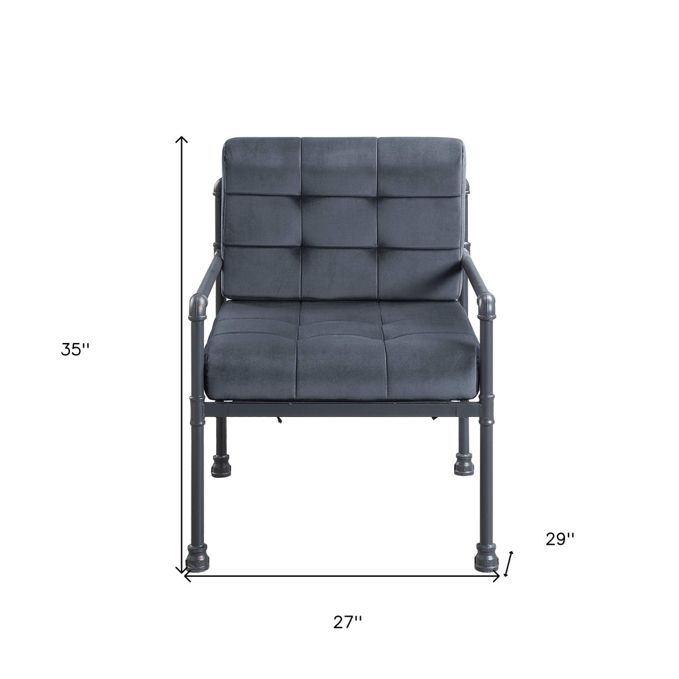 27" Gray Velvet And Steel Arm Chair By Homeroots | Armchairs | Modishstore - 5