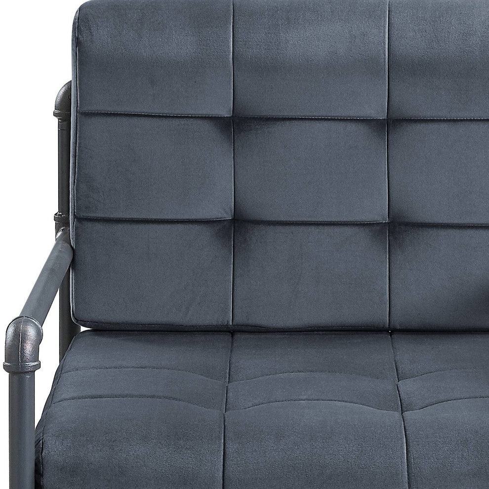 27" Gray Velvet And Steel Arm Chair By Homeroots | Armchairs | Modishstore - 3