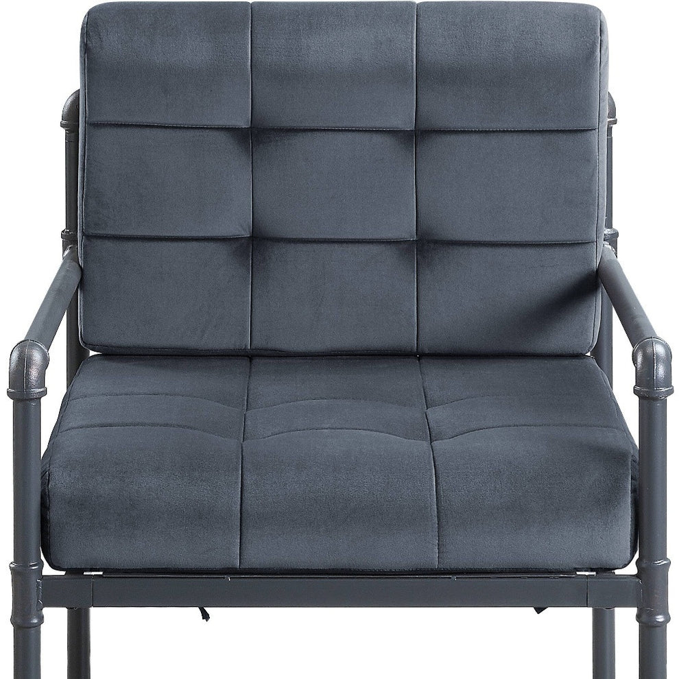 27" Gray Velvet And Steel Arm Chair By Homeroots | Armchairs | Modishstore - 4