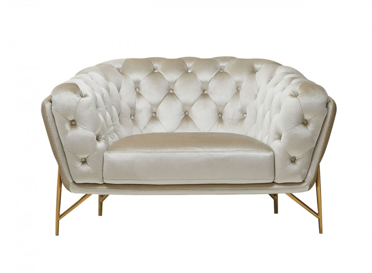 49" Beige And Gold Velvet Tufted Chesterfield Chair By Homeroots | Armchairs | Modishstore