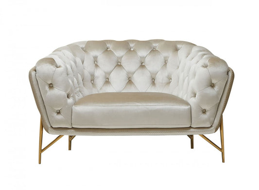 49" Beige And Gold Velvet Tufted Chesterfield Chair By Homeroots | Armchairs | Modishstore