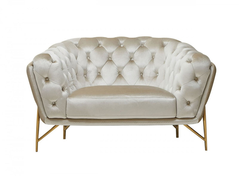 49" Beige And Gold Velvet Tufted Chesterfield Chair By Homeroots | Armchairs | Modishstore