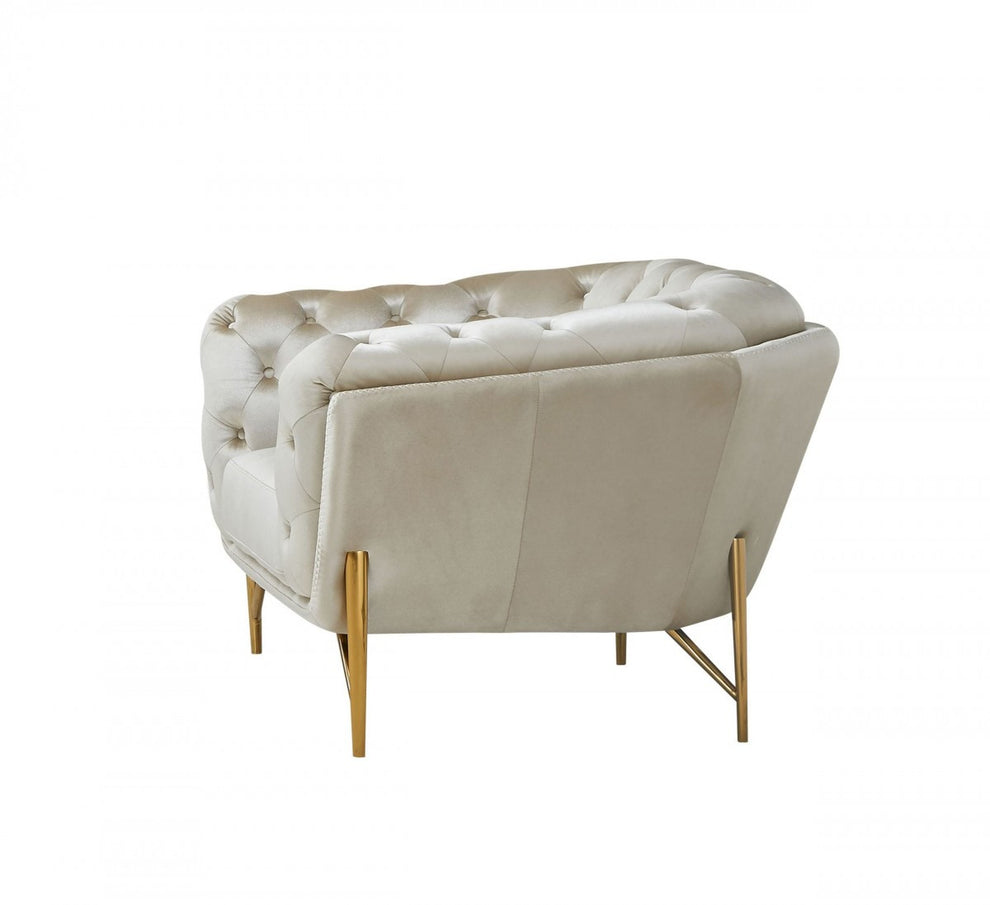 49" Beige And Gold Velvet Tufted Chesterfield Chair By Homeroots | Armchairs | Modishstore - 2