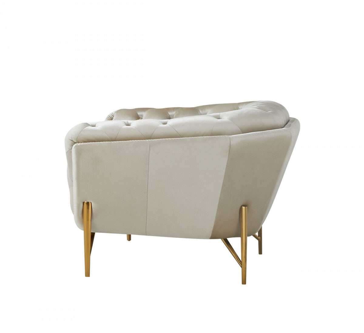 49" Beige And Gold Velvet Tufted Chesterfield Chair By Homeroots | Armchairs | Modishstore - 3