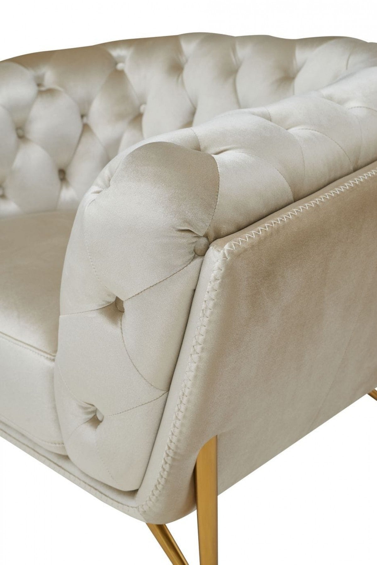 49" Beige And Gold Velvet Tufted Chesterfield Chair By Homeroots | Armchairs | Modishstore - 6