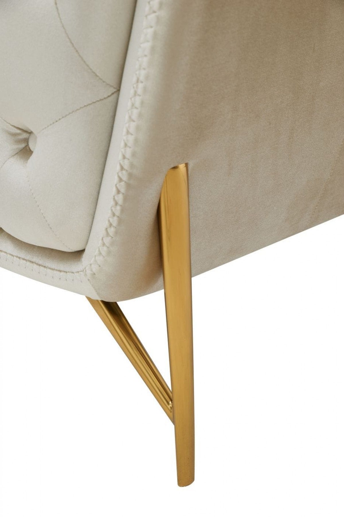 49" Beige And Gold Velvet Tufted Chesterfield Chair By Homeroots | Armchairs | Modishstore - 7