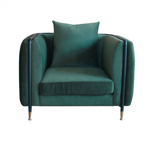 32" Green Velvet And Black Solid Color Arm Chair By Homeroots