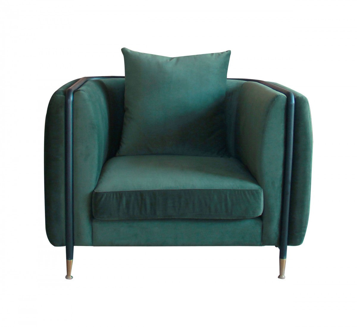 32" Green Velvet And Black Solid Color Arm Chair By Homeroots | Armchairs | Modishstore