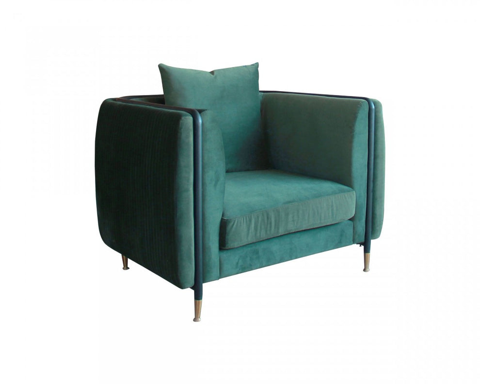 32" Green Velvet And Black Solid Color Arm Chair By Homeroots | Armchairs | Modishstore - 2