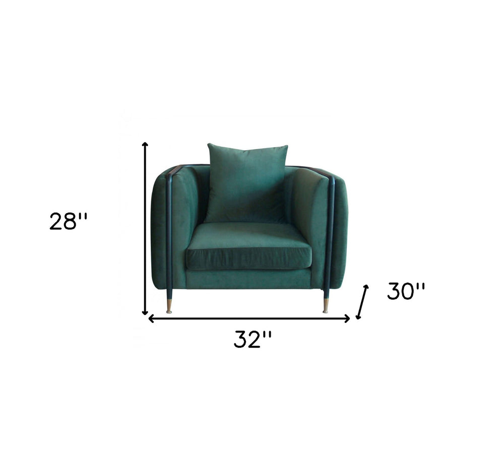 32" Green Velvet And Black Solid Color Arm Chair By Homeroots | Armchairs | Modishstore - 5