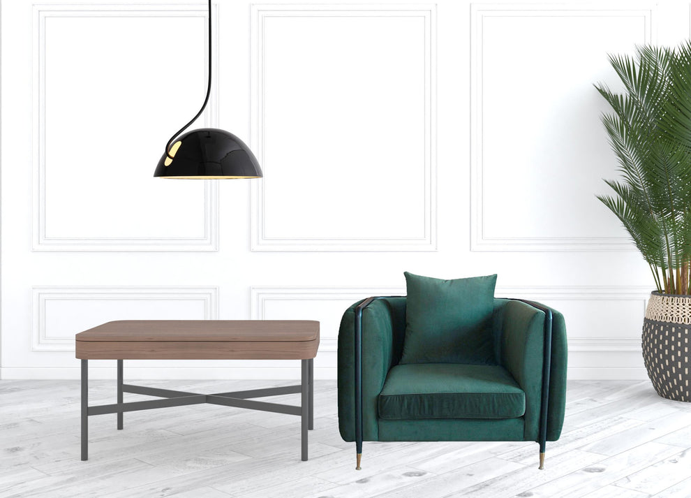32" Green Velvet And Black Solid Color Arm Chair By Homeroots | Armchairs | Modishstore - 3