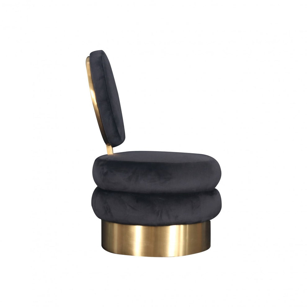 26" Black Velvet And Gold Contemporary Barrel Chair By Homeroots | Armchairs | Modishstore - 2