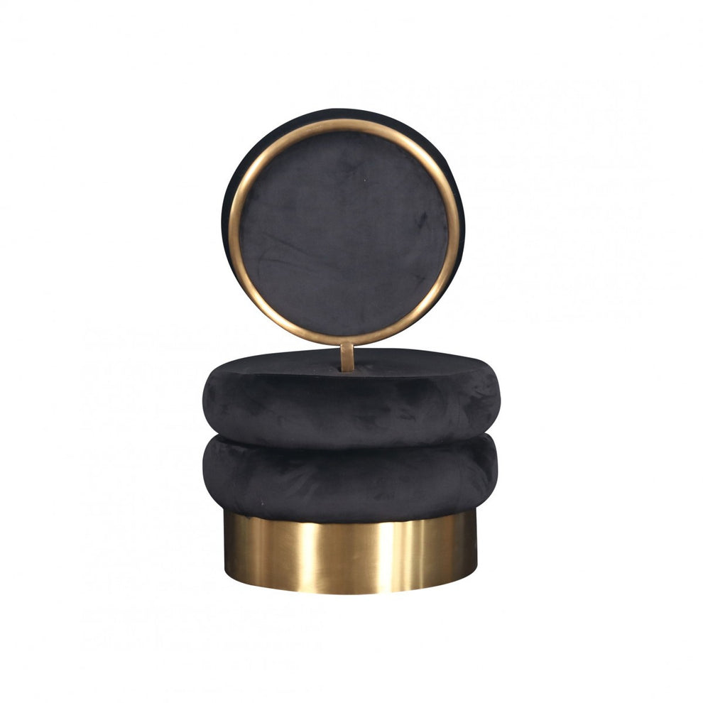 26" Black Velvet And Gold Contemporary Barrel Chair By Homeroots | Armchairs | Modishstore - 3