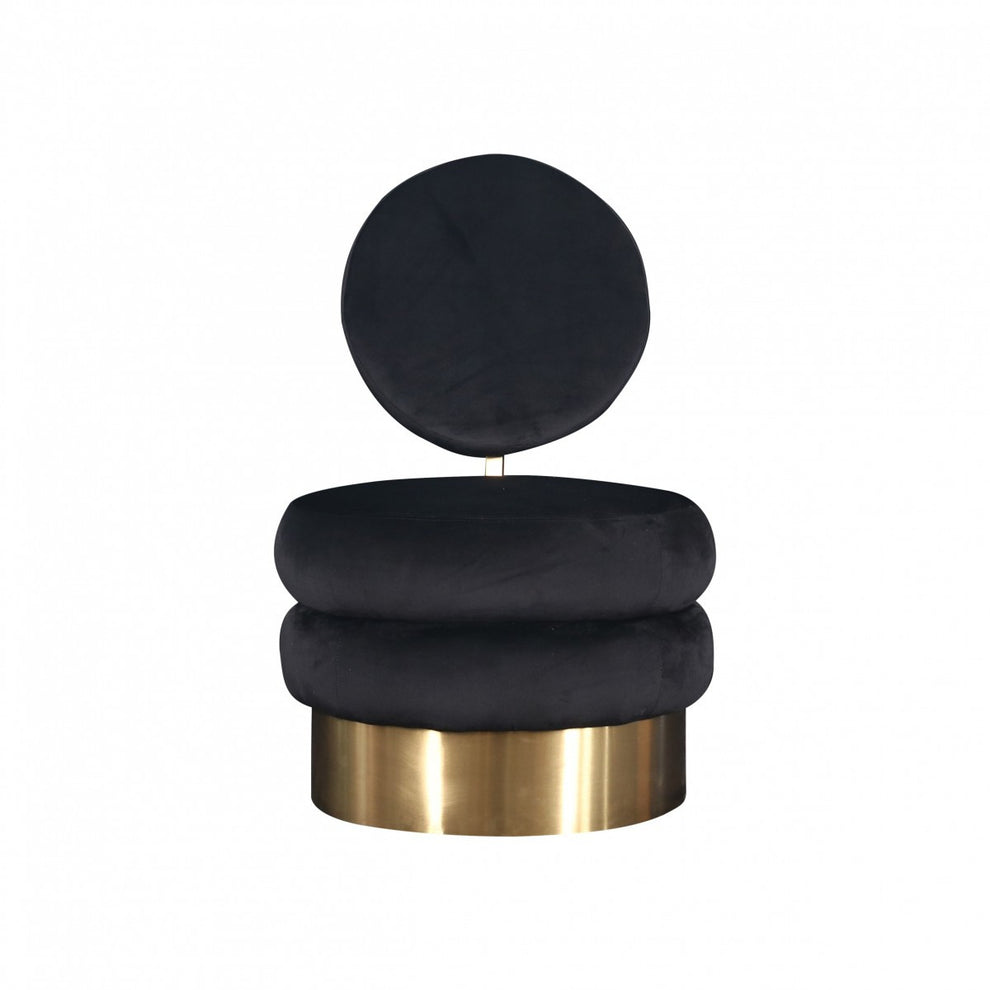 26" Black Velvet And Gold Contemporary Barrel Chair By Homeroots | Armchairs | Modishstore - 4