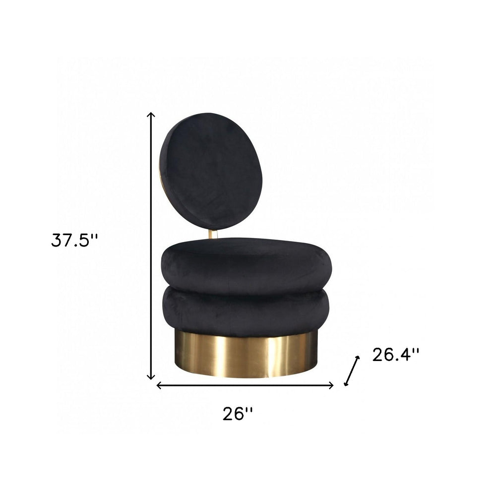 26" Black Velvet And Gold Contemporary Barrel Chair By Homeroots | Armchairs | Modishstore - 6