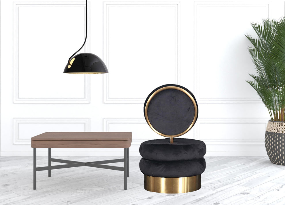 26" Black Velvet And Gold Contemporary Barrel Chair By Homeroots | Armchairs | Modishstore - 5