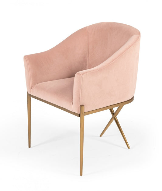 25" Pink Velvet And Gold Solid Color Arm Chair By Homeroots | Armchairs | Modishstore