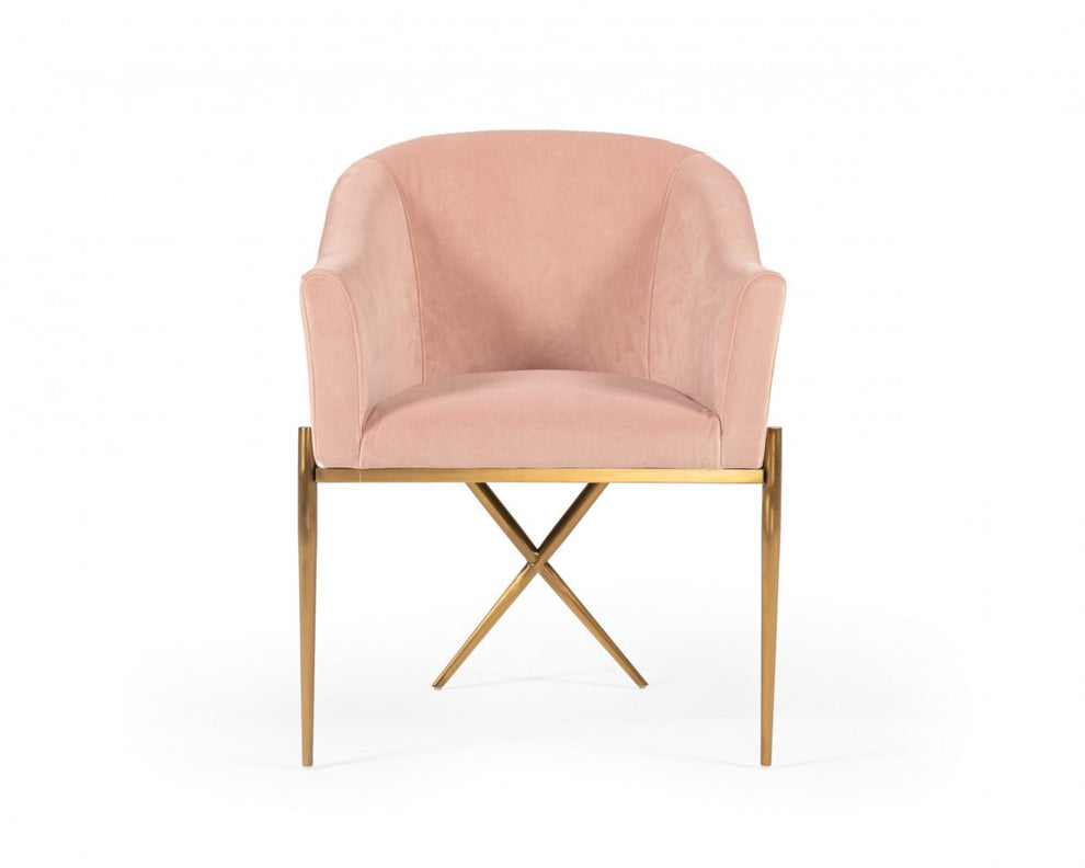 25" Pink Velvet And Gold Solid Color Arm Chair By Homeroots | Armchairs | Modishstore - 2