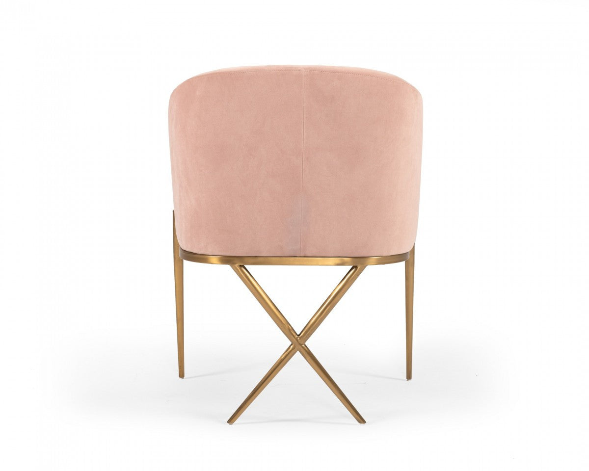 25" Pink Velvet And Gold Solid Color Arm Chair By Homeroots