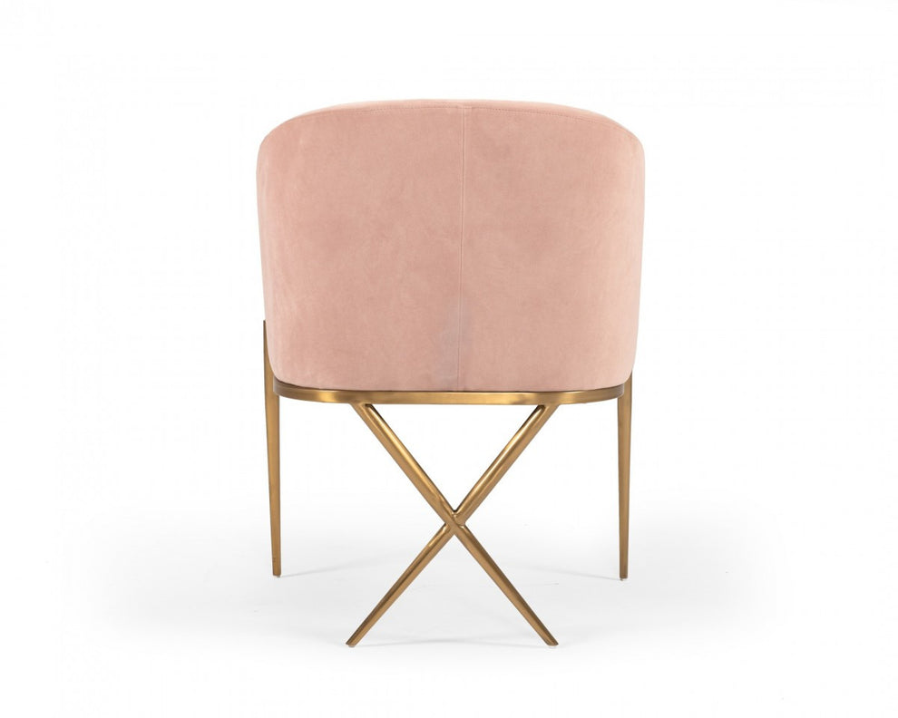 25" Pink Velvet And Gold Solid Color Arm Chair By Homeroots | Armchairs | Modishstore - 3