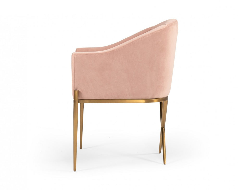 25" Pink Velvet And Gold Solid Color Arm Chair By Homeroots | Armchairs | Modishstore - 4