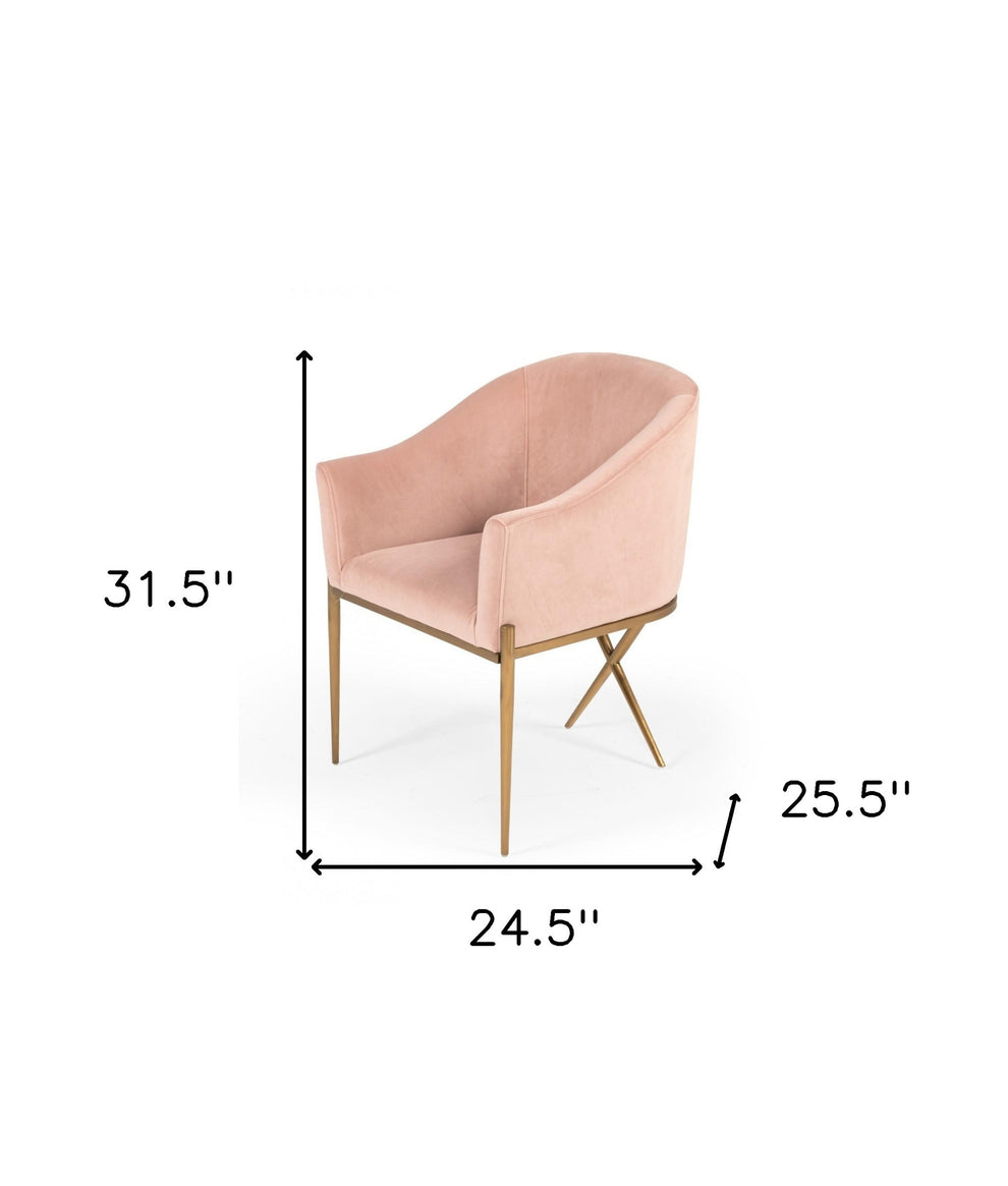 25" Pink Velvet And Gold Solid Color Arm Chair By Homeroots | Armchairs | Modishstore - 7