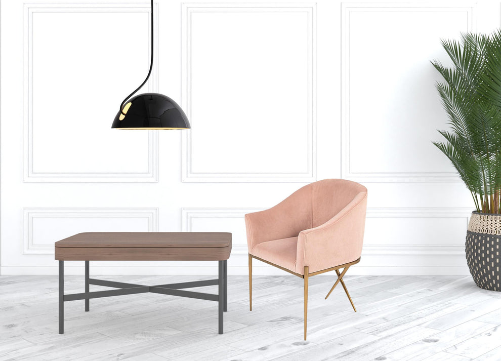 25" Pink Velvet And Gold Solid Color Arm Chair By Homeroots | Armchairs | Modishstore - 5