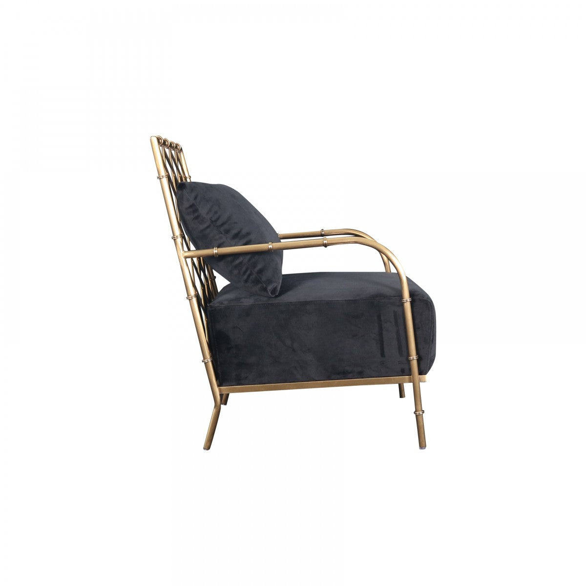 25" Black Velvet And Gold Solid Color Arm Chair By Homeroots | Armchairs | Modishstore - 3